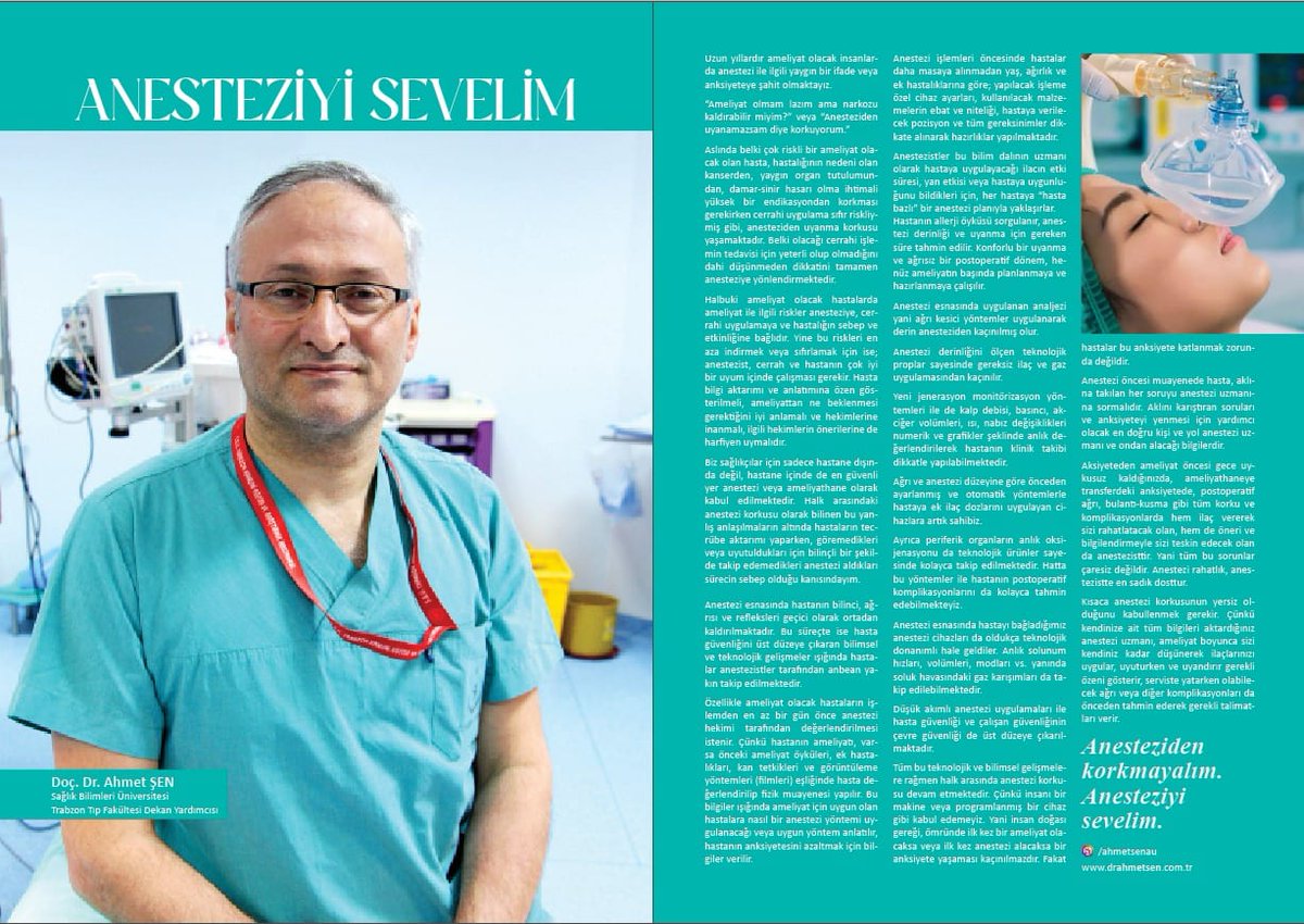 OKSAT (Orta Karadeniz Sağlık ve Turizm Derneği) yayın organı olan "MY HOSPITAL" dergisinin yeni sayısında "Anesteziyi Sevelim" başlıklı yazımız ile yerimizi aldık. Dernek ve dergimize başarılar diliyorum.