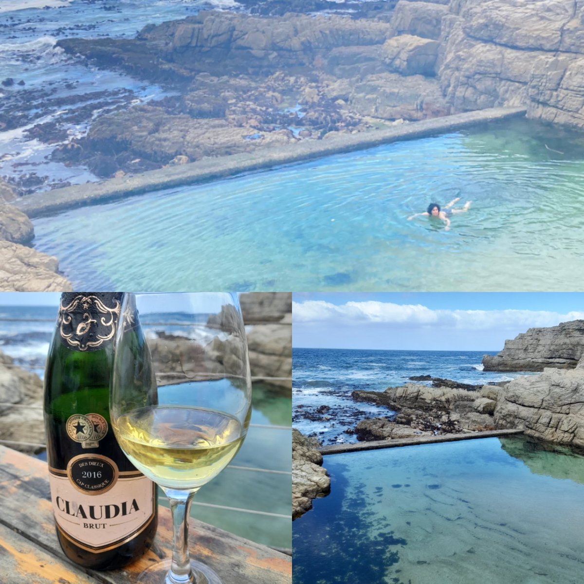 AnneInVino's tweet photo. First a bracing swim in the cold, cold tidal pool, then #CapClassique #Ficks @domaine_des_dieux #ClaudiaBrut #Hermanus @capclassique_sa @wosa_za #perfectSunday #weekend #Sunday #fizzforever https://t.co/hahGupkS54