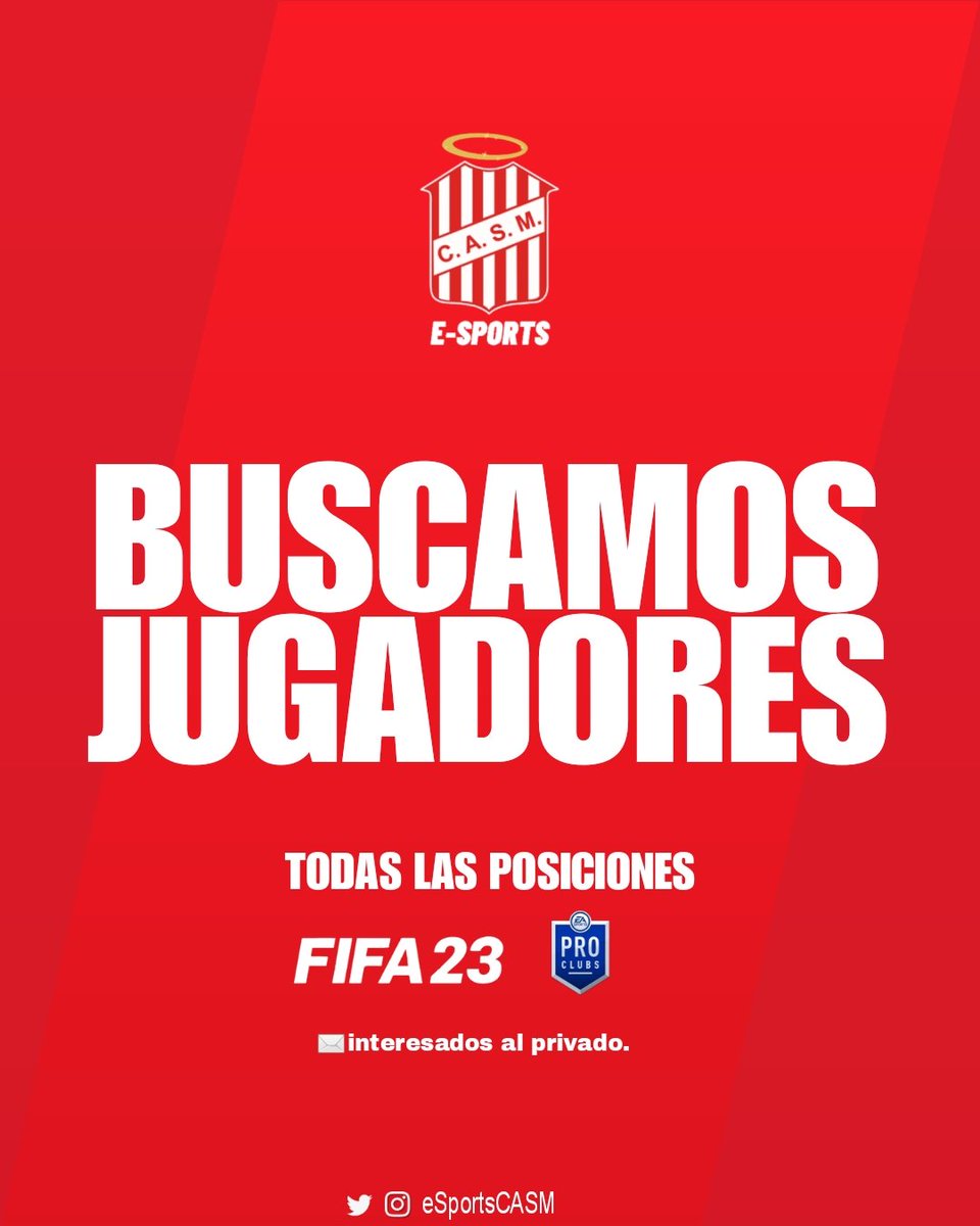 San Martin de Tucumán eSports (@esportscasm) on Twitter photo San Martín de Tucumán eSports
Sale a la búsqueda de jugadores
Division: <a href="/IESAFIFAar/">IESA Argentina</a> 3° División.
✅ Disponibilidad
✅ Compromiso
✅ Micrófono 🎙️
📝Interesados al MD✉️
Se agradece RT: <a href="/IESAFichajes/">IESA Fichajes</a> San Martín de Tucumán eSports
Sale a la búsqueda de jugadores
Division: <a href="/IESAFIFAar/">IESA Argentina</a> 3° División.
✅ Disponibilidad
✅ Compromiso
✅ Micrófono 🎙️
📝Interesados al MD✉️
Se agradece RT: <a href="/IESAFichajes/">IESA Fichajes</a>