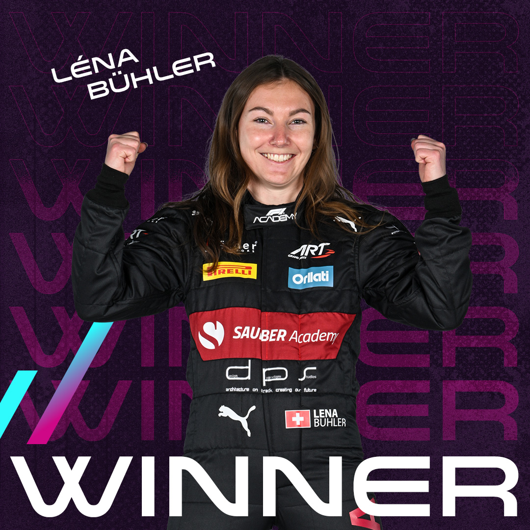 f1academy's tweet photo. We have a new race winner!🏆 

Léna Bühler converts her pole position into her maiden victory!

#F1Academy https://t.co/PHkzah2RA0