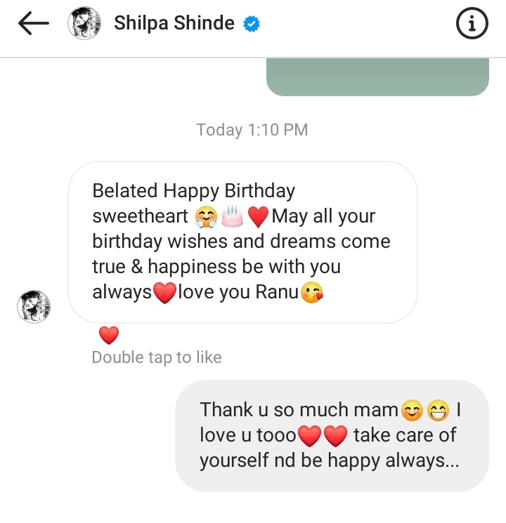 I hv got priceless msg from our beloved SHILPA mam❤️ 💛🧡💙
Feel so happy after receiving such sweet msg 🤩☺️ 

Special thanks to @ShilpaShindeTM 

#ShilpaShinde
#WeLoveShilpaShinde