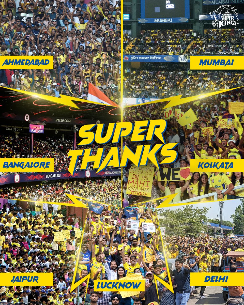 ChennaiIPL's tweet photo. Everywhere we went, you made all the noise! To the best fans in the world! 💛

#WhistlePodu #Yellove 🦁 https://t.co/JtN0PRI8Sk