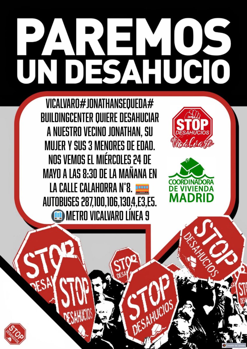 Pavps_Madrid's tweet photo. El 24 Mayo 8:30h #BuildingCenter fondo de @caixabank quiere desahuciar a #JonhatanSeQueda y a sus tres hijos menores,sin alternativa de Vivienda y sin hacerle el alquiler Social que solicitarón. https://t.co/PwBaACTn27