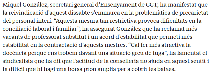 OxMunicipis's tweet photo. El canvi "provoca dificultats en la conciliació  laboral i familiar”, ha assegurat González que ha reclamat més vacants  de professorat substitut i un acord d’estabilitat q permeti més  estabilitat en la contractació d’aquests mestres.
#ordenaciomunicipis
@CGTEnsenyament https://t.co/keAEDyh0vh