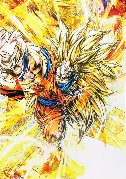 あと少しで完成なんですがここまでにします #ドラゴンボール #レジェンズ #悟空3龍拳爆発 #色鉛筆 #模写