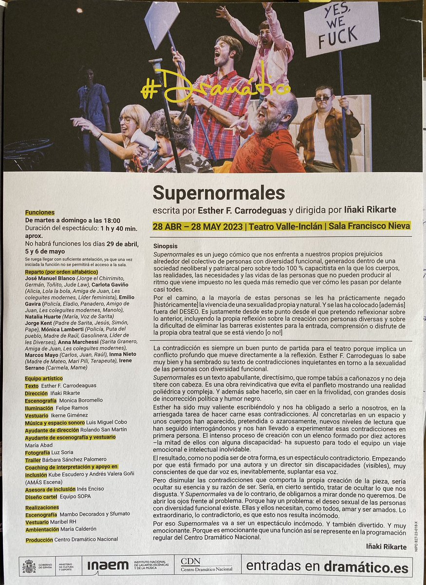 MarjorieColas1's tweet photo. #supernormales superlativo, mi teatro del siglo 21, un texto genial @_carrodeguas, una dirección maravillosa, el mejor elenco, un público incluido en la obra. @anetomarchessi 🔝 y si tuviera que elegir una voz, como Sarita, obviamente @Natalia_huarte @centrodramatico #yeswefuck https://t.co/vDjtUDnj4H