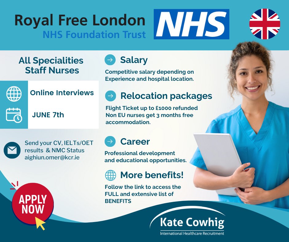 🩺 Exciting opportunities for experienced Staff Nurses! 
🇬🇧 Join a globally recognised hospital and work with a dynamic team to develop your clinical skills in a modern and supportive environment. 
ℹ️  kcr.ie/job/all-specia…

#NHSnurses #nursejobs #UKnurses #UKjobs