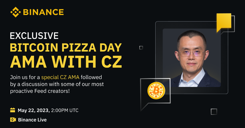 binance's tweet photo. As part of our #BinancePizza events, join us tomorrow on Binance Live to celebrate #Bitcoin Pizza Day!

@cz_binance will be discussing both the history and future of #Bitcoin and there will be a prize pool of $3,000 $USDT up for grabs.

Set a reminder here 👇