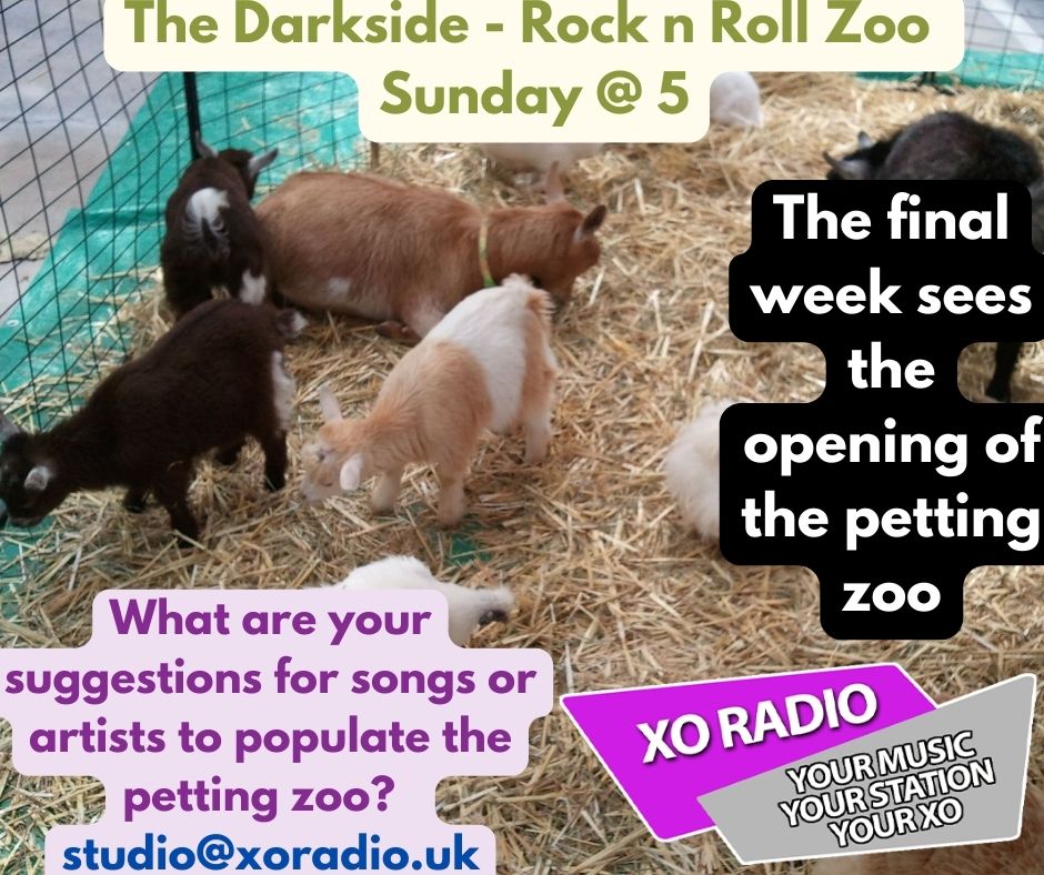 StewDennis's tweet photo. Today on #thedarkside on @wearexoradio I am opening the final enclosure in the Indie Rock n Roll Zoo. It's the petting Zoo what are your song suggestions around rabbits, llamas, goats, cattle, sheep, pigs, ferrets etc? On air https://t.co/pzDKP9KgQA from 5. https://t.co/8zLPeOqcJF