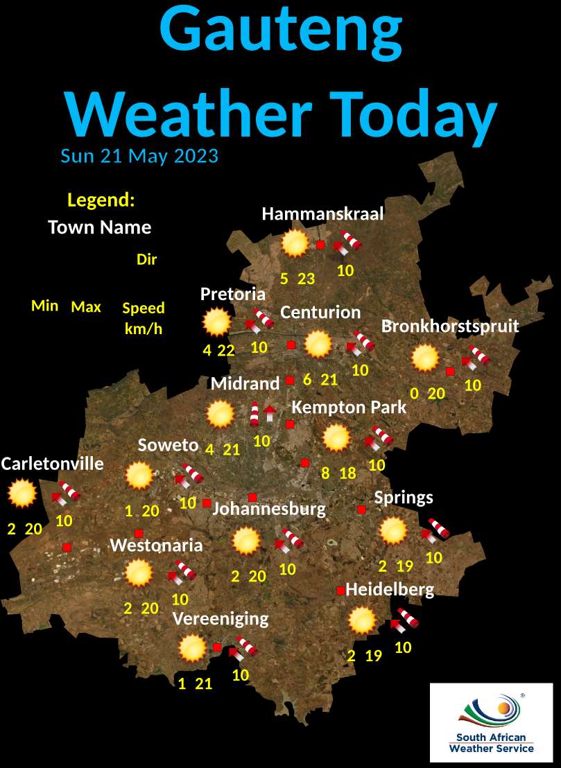 SA Weather Service on Twitter "Gauteng Today 's Weather overview 21.5.2023"