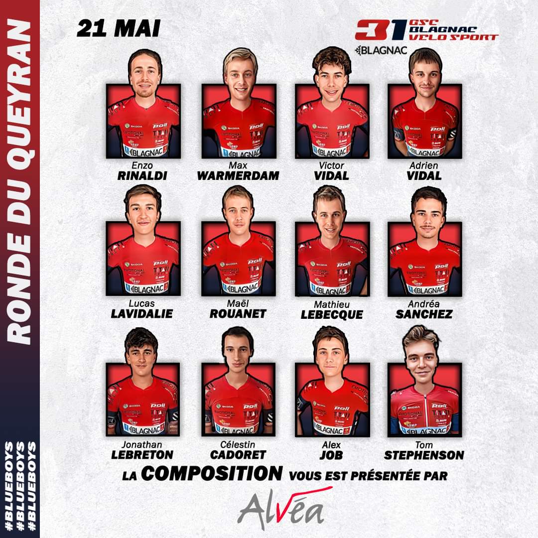 𝙍𝙊𝙉𝘿𝙀 𝘿𝙐 𝙌𝙐𝙀𝙔𝙍𝘼𝙉

Nos BlueBoys disputent aujourd'hui la 44ème édition de la Ronde du Queyran ! 🔵🔴

📃 : Il faudra faire 10 tour d'un circuit de 10.8 km pour un total de 108 km.

Voici les 12 Blueboys qui prendront le départ à 15h à Leritz-Moncassin.