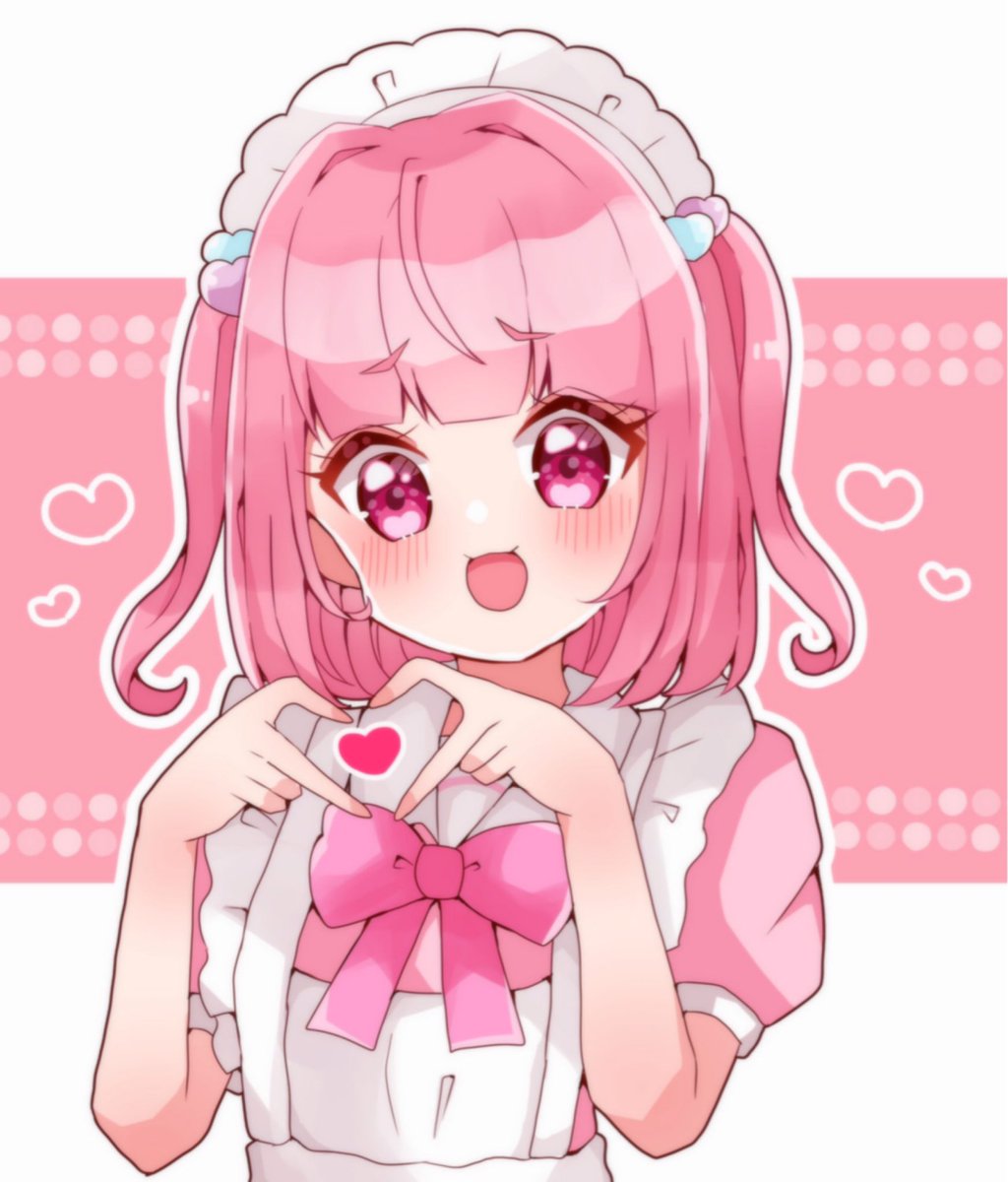 1girl heart hands heart pink hair solo maid headdress maid  illustration images