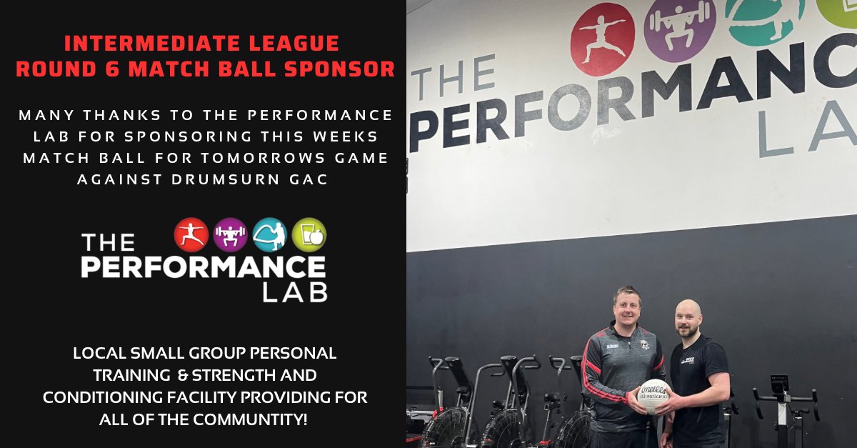 Todays Match Ball Sponsor <a href="/performlab/">The Performance Lab</a> for our game vs <a href="/DrumsurnGac/">Drumsurn GAC</a> 🔴⚫️