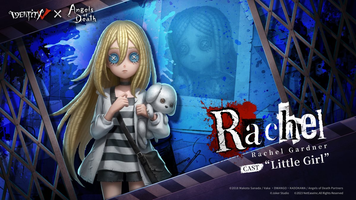 A young girl who lost her memory and Zack fancied her because of her intelligence. 
The condition is to "Help me with suicide", 
be on the move with her. 
Rachel Gardner will be performed by the “Little Girl” A Costume in the Crossover Essence! 
#identityv #angelsofdeath