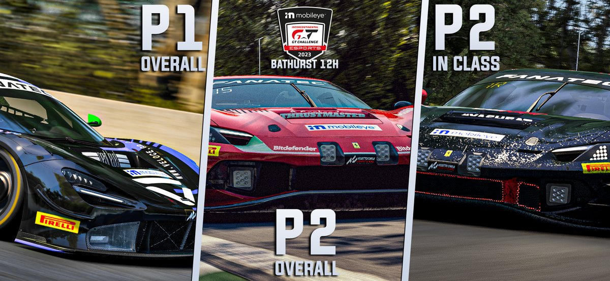Successful day yesterday for my cars competing in the @GTWorldChEu Intercontinental GT Challenge Esports Bathurst 12 Hours! 

🥇 P1 Overall @VeloceEsports 
🥈 P2 Overall @FerrariEsports 
🥈 P2 In Class @YASHeatEsports 

Mega event and kudos to all the drivers as well! #SROEsports