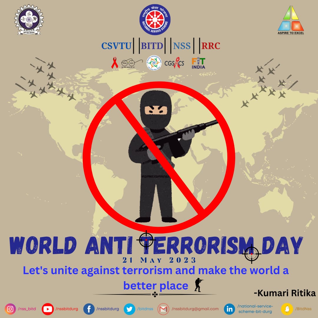 ‼️ 'Our values and way of life will prevail terrorism will not.” 
 -John Linder
#NationalAntiTerrorismDay_2023 #NationalAntiTerrorismDay #AntiTerrorismDay2023 #AntiTerrorismDay #nsschhattisgarh #nssbhopal #nssindia #nss