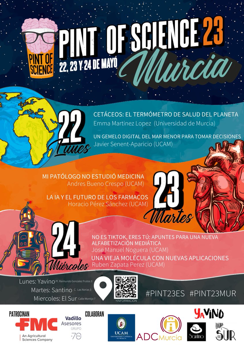 ⏳Quedan 1 día para #Pint23MUR #Pint23ES⏳

Nos vemos del 22 al 24 de mayo en Murcia en los 3 bares participantes

Recuerda, siempre a partir de 19 horas #EventoCiencia