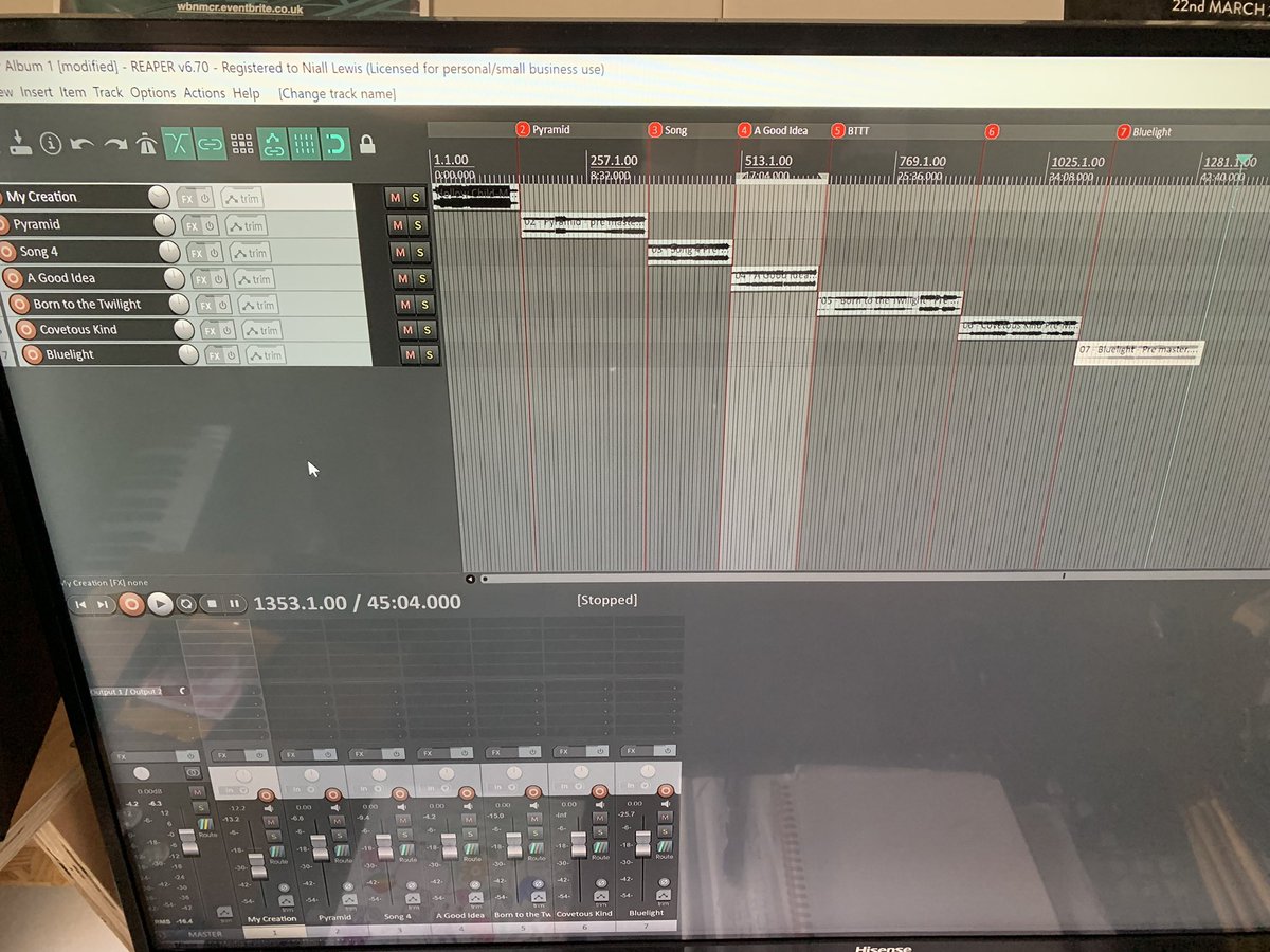 After way too long, lots of ups, downs, global pandemics, depression, homophobic Russians and a very moist session yesterday the album has been sent off for mastering this morning. Release date to be planned shortly now to finalise things like art, title and release plan!! 😝🎵🥁