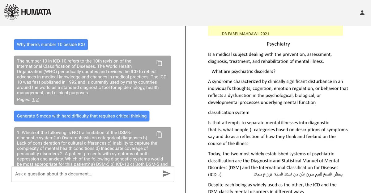 fluffydattebayo's tweet photo. AI TOOLS HAVE BLOWN MY MIND:
في #AI_TOOLS يخلنك تقدر اتفاعل مع ال PDF أول حاجة اتدير upload للpdf وبعدها تقدر اتخليه يدير summary له أو يقولك شن أهم النقاط اللي فيه أو تسأله علي أي حاجة مش فاهمها أو يديرلك منه mcqs حاجة خيال بكل 🔥
#AI_tools #Education #ChatWithpdf https://t.co/LaVw5DOl83