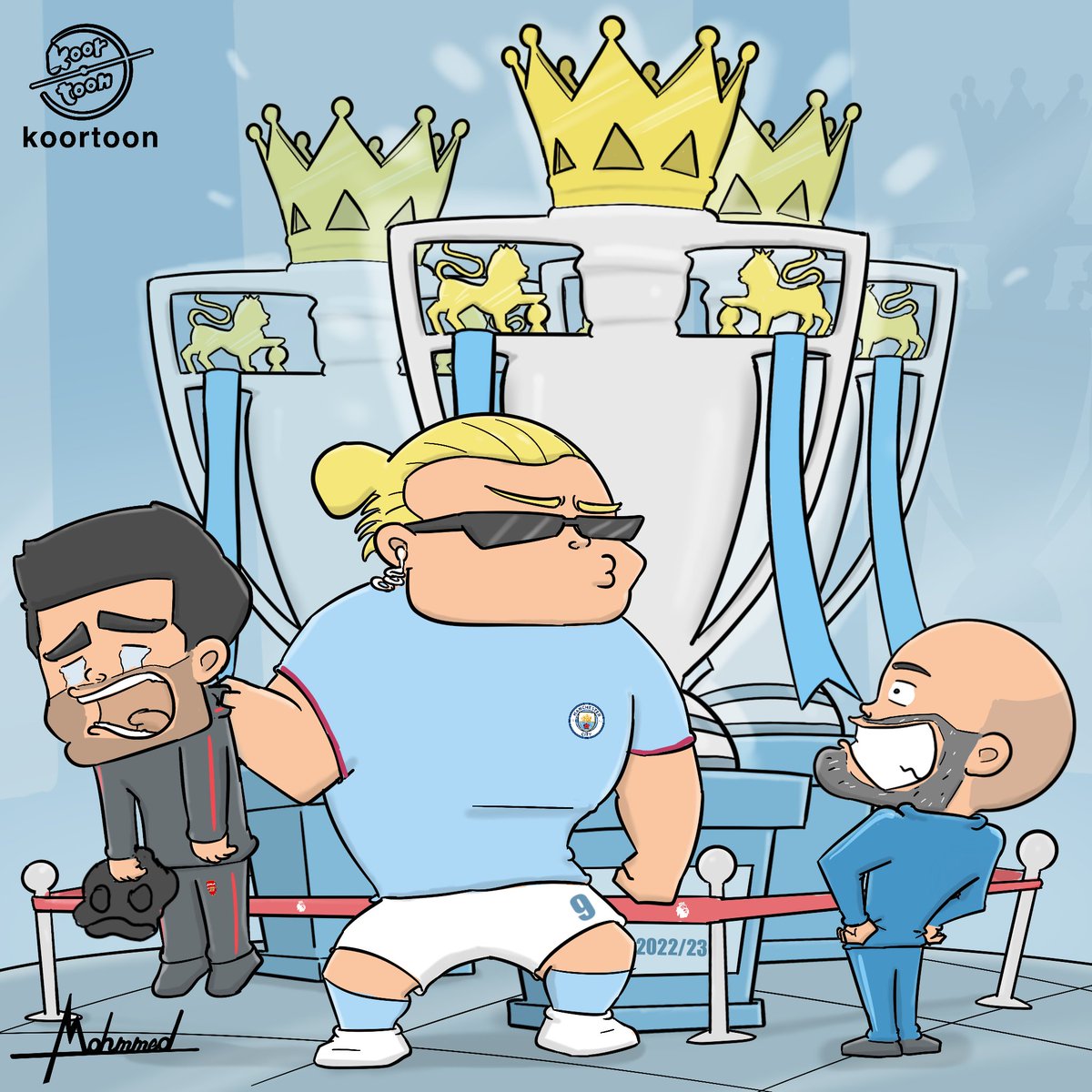 kooortooon's tweet photo. Manchester City win Premier League for third successive season after Arsenal lose 🏆

 مانشستر سيتي  بطلا للبريميرليغ للموسم الثالث على التوالي بعد خسارة أرسنال 🏆

#Mancity #Haaland #Arsenal #Arteta #Guardiola #RealMadrid  #Barcelona #Lewandowski https://t.co/kYg2RId1d1