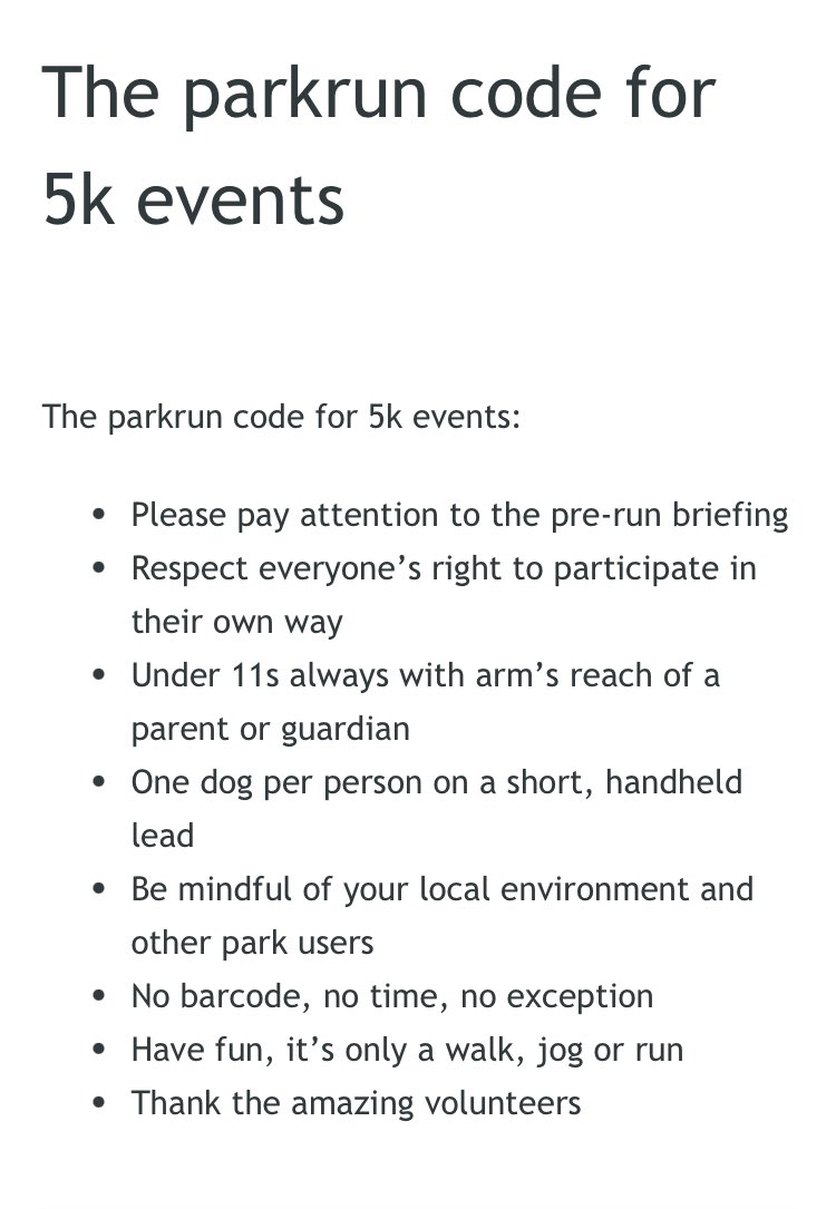 A polite reminder of the parkrun code.