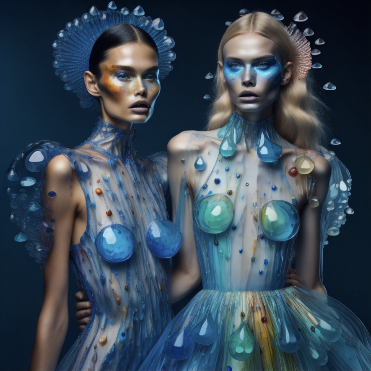 alexa_nft's tweet photo. The models wearing the dresses of waterdrops stepped out into the world, a living embodiment of rain's beauty and its symbolism...
#generativefashion #aifashion #digitalfashion #NFTCommunity https://t.co/WawaAsIDI5