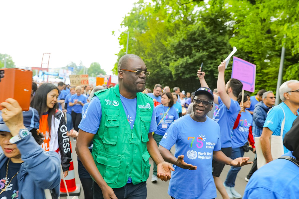 Dr_JeanKaseya's tweet photo. It was exciting to lead the @_AfricanUnion / @AfricaCDC team to join the #WHO, Member States &amp; other partners for “The Walk the Talk: Health for All Challenge” to promote solidarity and echo the call for physical and mental health as we  prepare to kickstart  #WHA76 later today. https://t.co/TwcctDZr1R