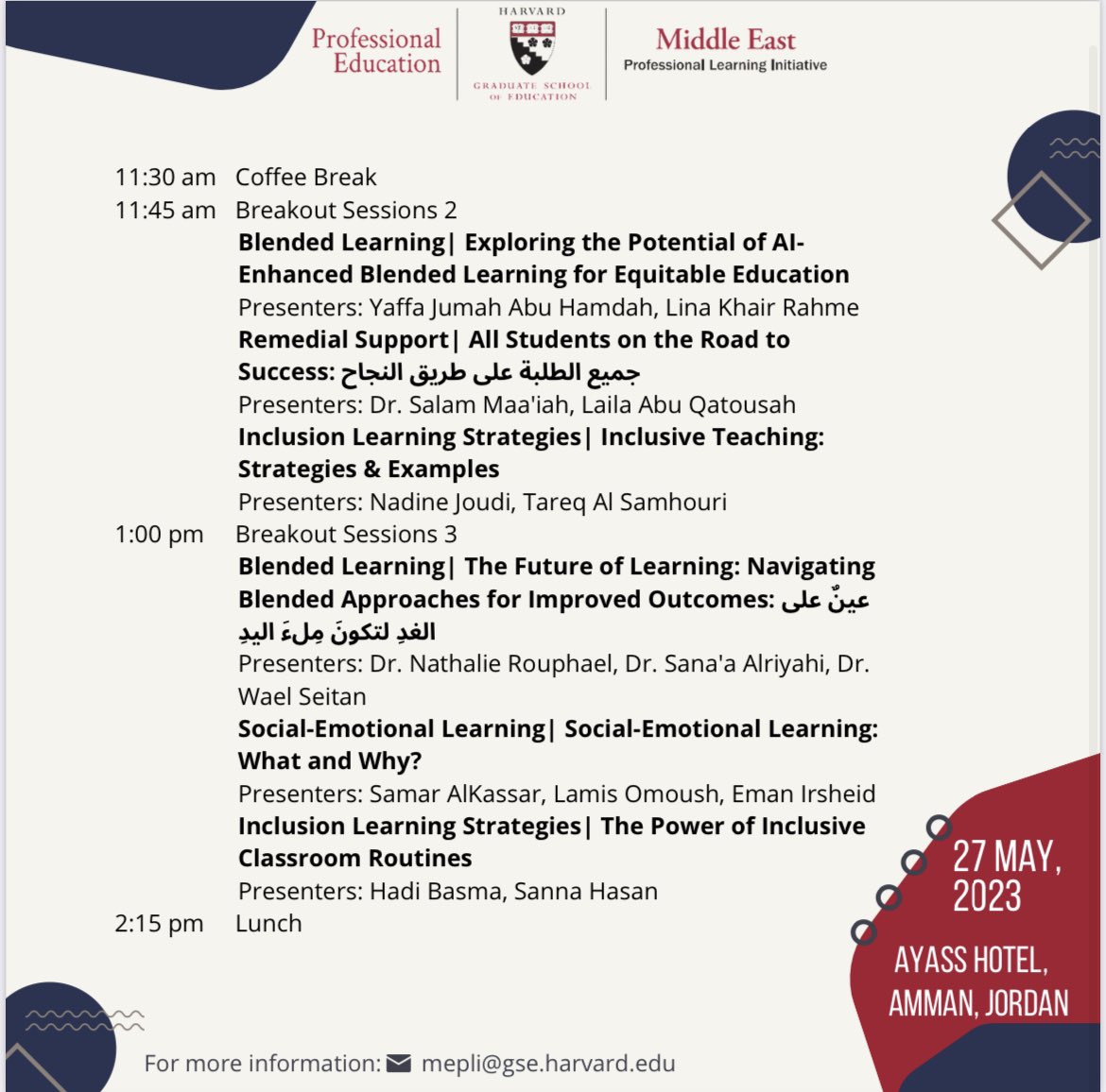 HibaBayoumi's tweet photo. Excited to announce that I’ll be presenting alongside my fellow colleagues at the mepli’s 1st regional conference that is focused on inclusion and inclusive learning. Join us as we discuss the practical application of SEL. Live streaming will be available. @hgse_mepli @Hhhsinfo https://t.co/up84ACDWLT