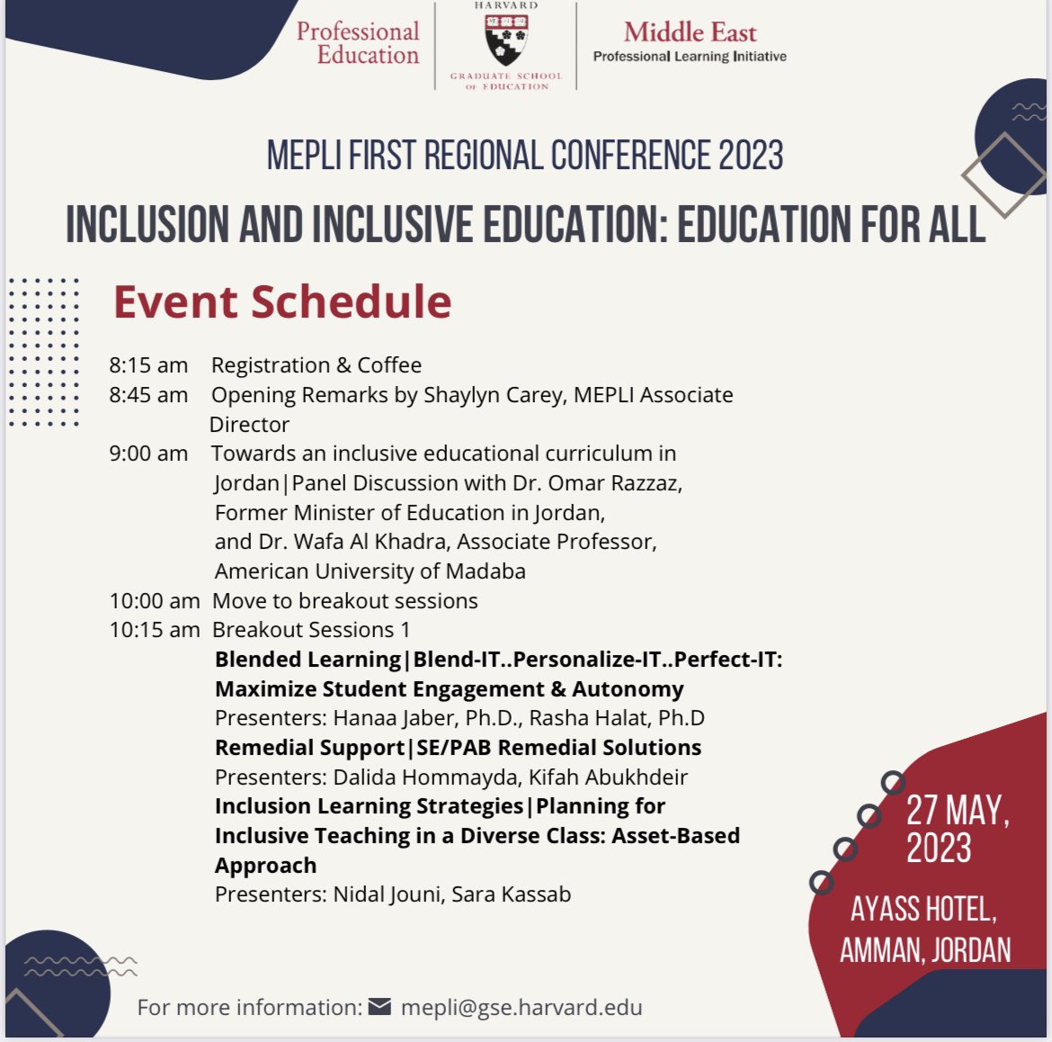 HibaBayoumi's tweet photo. Excited to announce that I’ll be presenting alongside my fellow colleagues at the mepli’s 1st regional conference that is focused on inclusion and inclusive learning. Join us as we discuss the practical application of SEL. Live streaming will be available. @hgse_mepli @Hhhsinfo https://t.co/up84ACDWLT