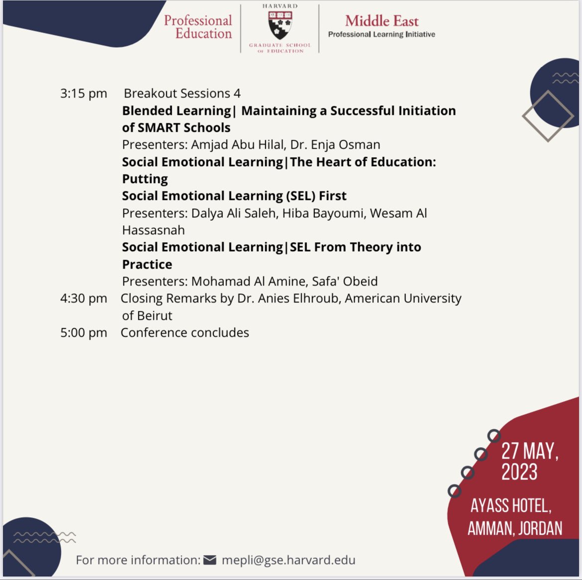 Excited to announce that I’ll be presenting alongside my fellow colleagues at the mepli’s 1st regional conference that is focused on inclusion and inclusive learning. Join us as we discuss the practical application of SEL. Live streaming will be available. <a href="/hgse_mepli/">HGSE MEPLI</a> <a href="/Hhhsinfo/">Houssam Hariri HS</a>