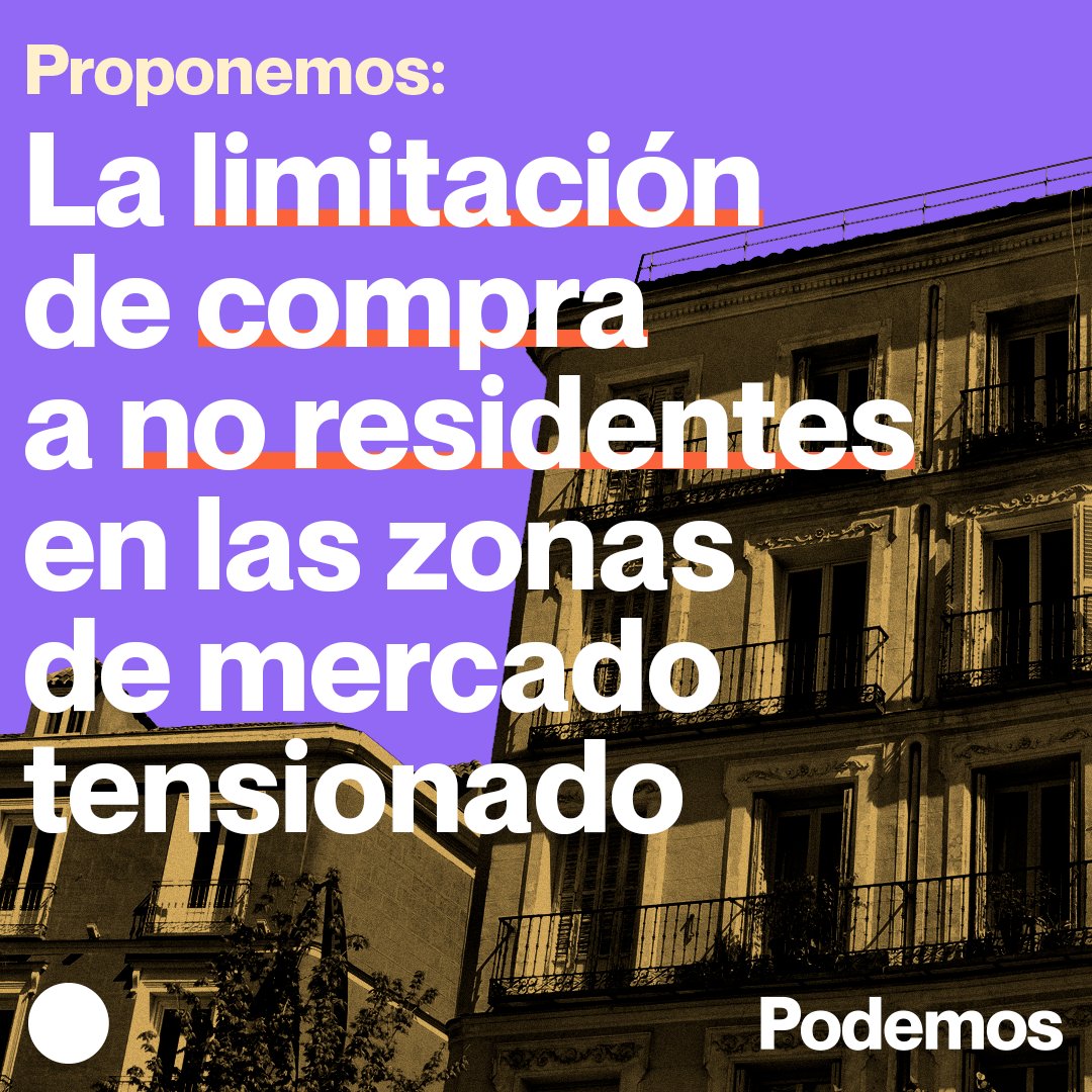 PODEMOS's tweet photo. ‼️ PROPUESTAS. 

Estas elecciones son un referéndum sobre el derecho a la vivienda. En Podemos lo tenemos claro: las viviendas son para vivir, no para especular.

#ValentíaParaTransformar