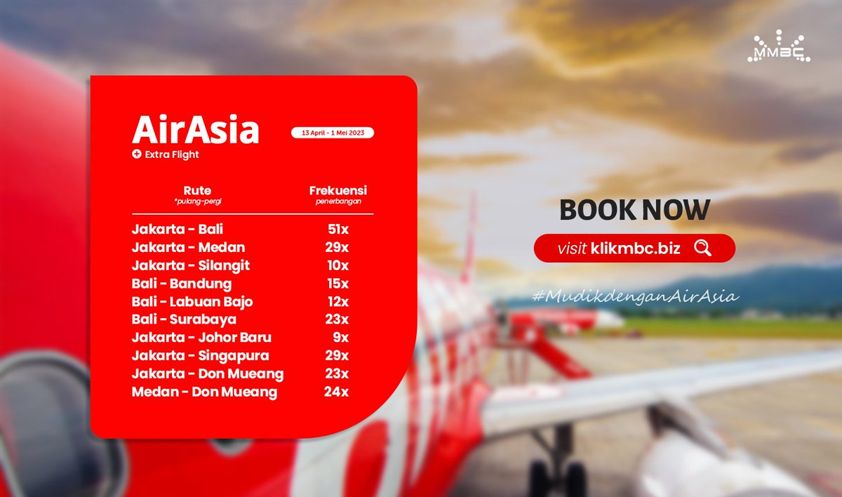 dirgaaantara_'s tweet photo. AirAsia akan menambahkan penerbangan (extra flight) rute populer untuk domestik dan internasional. 

Persiapkan tiket Mudik bersama AirAsia, pesan tiketnya di MMBC https://t.co/AovEXdmlsz atau Download Aplikasi MMBC di PlayStore https://t.co/bijL1viXLy https://t.co/k47ofLMNpA