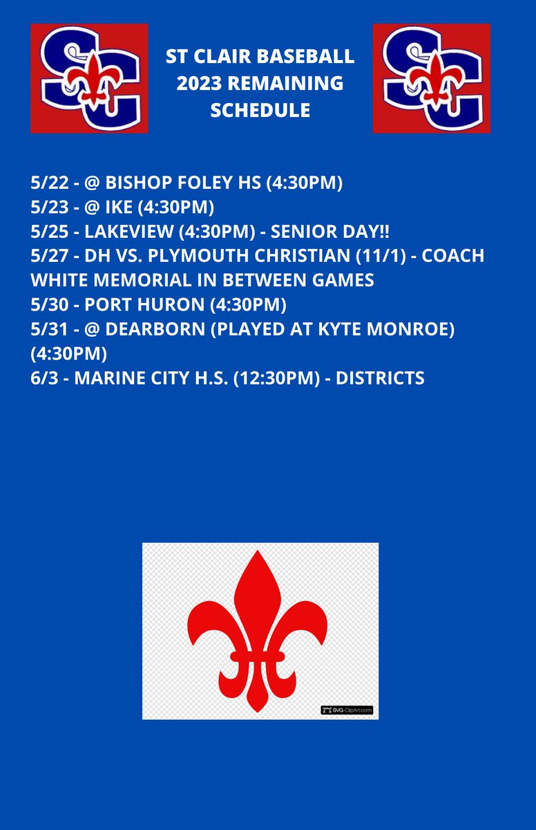 Updated schedule for the remaining few weeks! Few changes to our opponents as we had some cancellations, but dates stay the same! This is for varsity only, as our JV season has completed. Few big dates this week, we have senior day and Coach Whites memorial coming up!

 #GoSaints