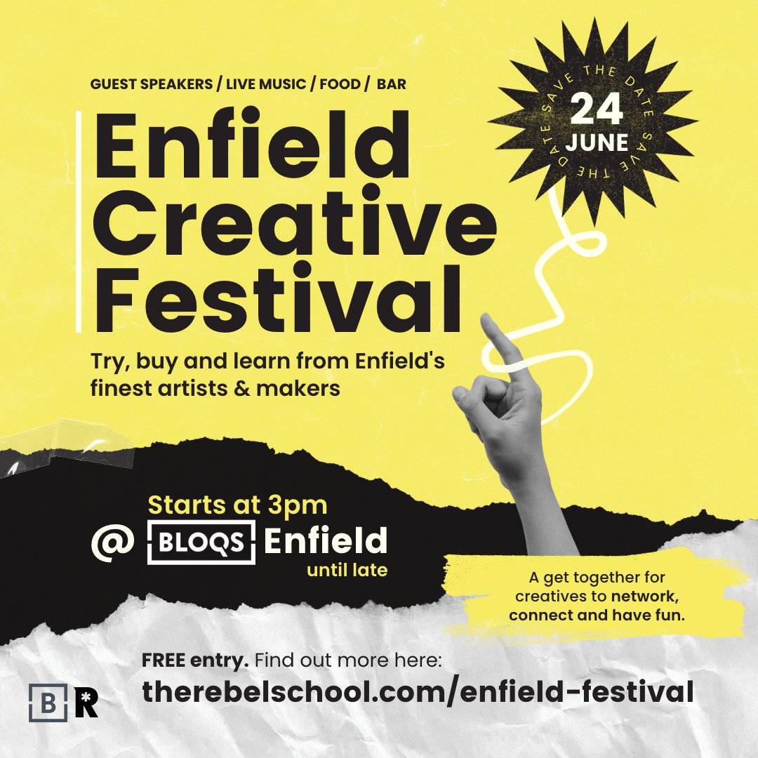 On Saturday 24th June @buildingbloqs we will be partnering with @therebelschool to host Enfield Creative Festival @Bloqsyard - a daylong celebration of all things small business with workshops, special guests, live music, delicious food & drinks provided by @BloqsKitchen!