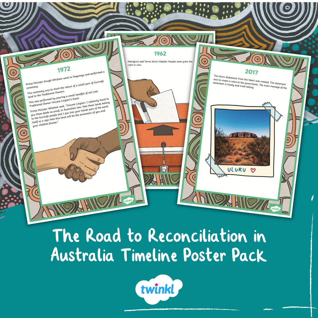 TwinklAustralia's tweet photo. These Road to Reconciliation in Australia Posters are a great visual to display in the classroom, to highlight the different milestones in Australia's journey towards reconciliation. https://t.co/1cvUjcA1oZ
#BridgingTheGap #BeAVoice https://t.co/C4M4PSYNwl