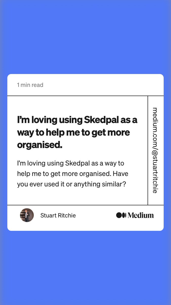 “I’m loving using Skedpal as a way to help me to get more organised.” by Stuart Ritchie
link.medium.com/0VnOqkFNYzb

#diarymanagement #scheduling #scheduler #todolist #todo #priorities #prioritymanagement #timemanagement #motionapp #productivity #productivitytips #productivityboost