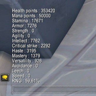 Yunatahel's tweet image. Avec la commande en jeu : /%stats

Vous pouvez voir le taux de chance de votre personnage pour les montures/mascottes/stuff sur les rares, boss de raid, etc...