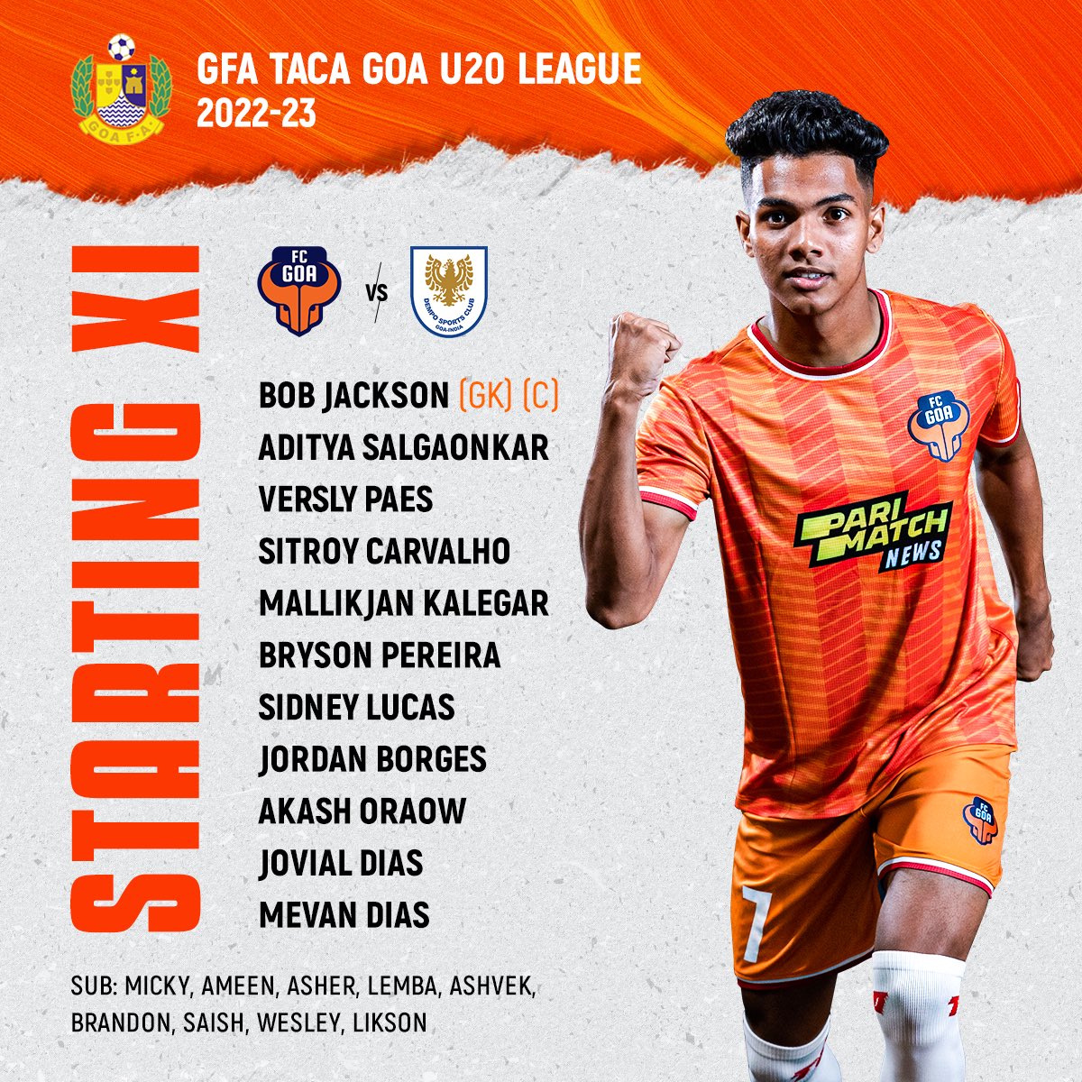 FCGoaOfficial's tweet photo. Here we go! Let’s get that win 💪🏻🧡

#ForcaGoa #UzzoOnceAgain #TacaGoaU20League #FCGDSC https://t.co/Yb6Y9h7jSE