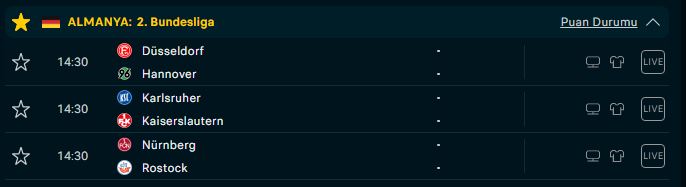 #Germany 🇩🇪 #Bundesliga2 
Düsseldorf iy 1-1 (İy gollere )
Karlsuher iy 1-0 ve 1-1 (iy gollere )
Nürnberg iy 0-0 ve 1-1 ( iy X )
Artık sitelerden oynayın olay budur 🤞🍀👋