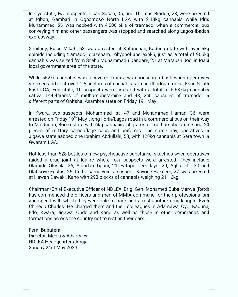 Tolu On Twitter RT ndlea nigeria PRESS RELEASE NDLEA Intercepts tolu-on-twitter-rt-ndlea-nigeria-press-release-ndlea-intercepts