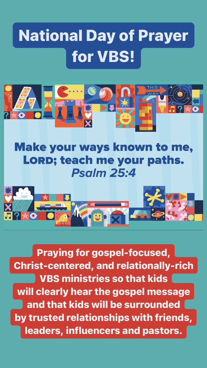 jermpc's tweet image. National Day of Prayer for #vbs 

Praying for gospel-focused, Christ-centered, and relationally-rich
VBS ministries so that kids will clearly hear the gospel message and be surrounded by trusted relationships with friends, leaders, influencers and pastors.