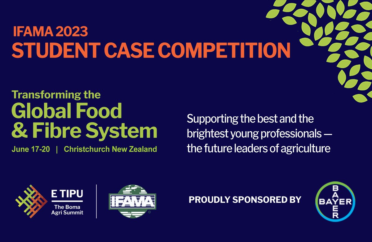 The IFAMA Student Case Competition is sponsored by Bayer. Their support is pivotal to encouraging the best and brightest young professionals. They are the future of agriculture. Thanks, Bayer! ifama.org/2023-Student-C…  #IFAMA