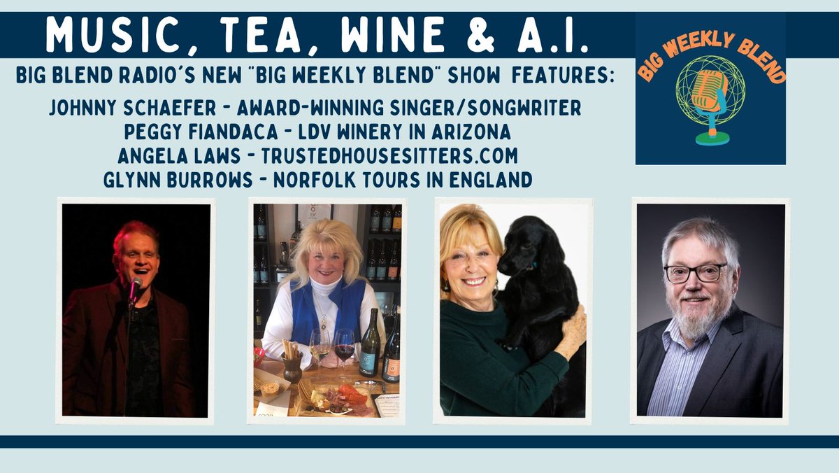 Our new Big WEEKLY Blend podcast covering Music, Road Trips, Wine, Tea & AI is live now w/ @TrustedAngela @NorfolkTours @LDVWinery @hearjohnnyhere.  Listen now/later: youtu.be/jQrHLQZuumw #BigBlendRadio #PopCulture #AI #Tea #Wine #Pets #Music #travel