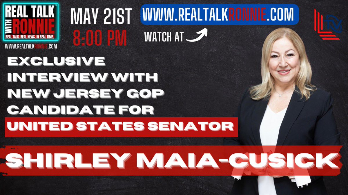 RonaldJosephLin's tweet image. TONIGHT @ 8:00 PM, “Real Talk With Ronnie” has an exclusive interview with NJ GOP U.S. Senate Candidate Shirley Maia-Cusick, a trail-blazing leader I was proud to officially endorse earlier this week!

Watch the show at RealTalkRonnie.com