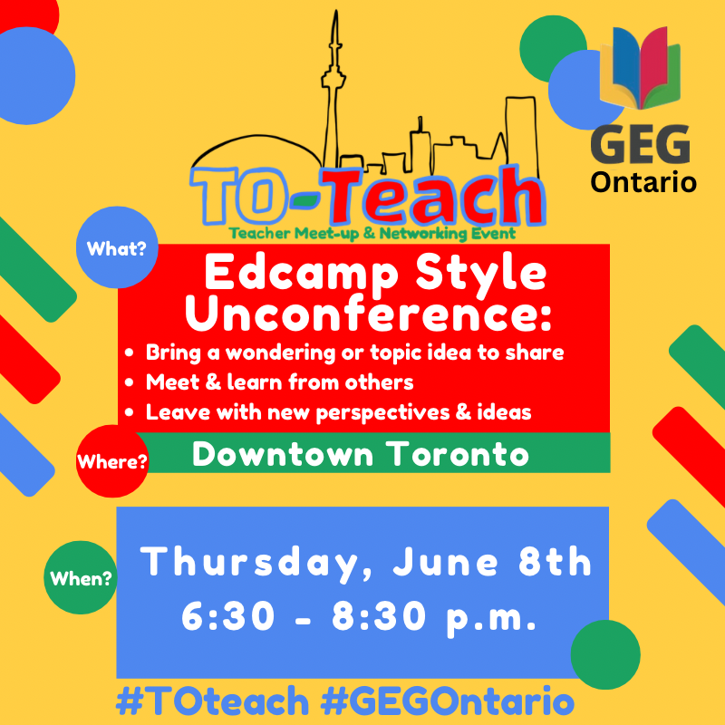 MrsGeekChic's tweet photo. Looking forward to co-hosting another in-person #TOteach event on June 8! Join us to learn about Artificial Intelligence, and meet educators from around the GTA. To register and for more info please visit https://t.co/wRMCJbSMry #ontEd #GEGOntario @GEGOntario https://t.co/lz4FYVM7A0