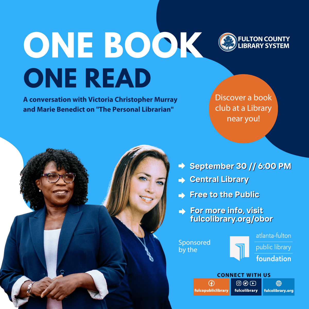 afplf_atl's tweet photo. Presenting the book selection for the 2nd annual One Book, One Read event: "The Personal Librarian." Save the date September 30, 2023 at 6pm EST at the Central Library. Visit https://t.co/1X6Y7XrSml for details.
#AFPLF #SavetheDate #Author #OBOR #Fulco #SummerReading https://t.co/97d70MImNh
