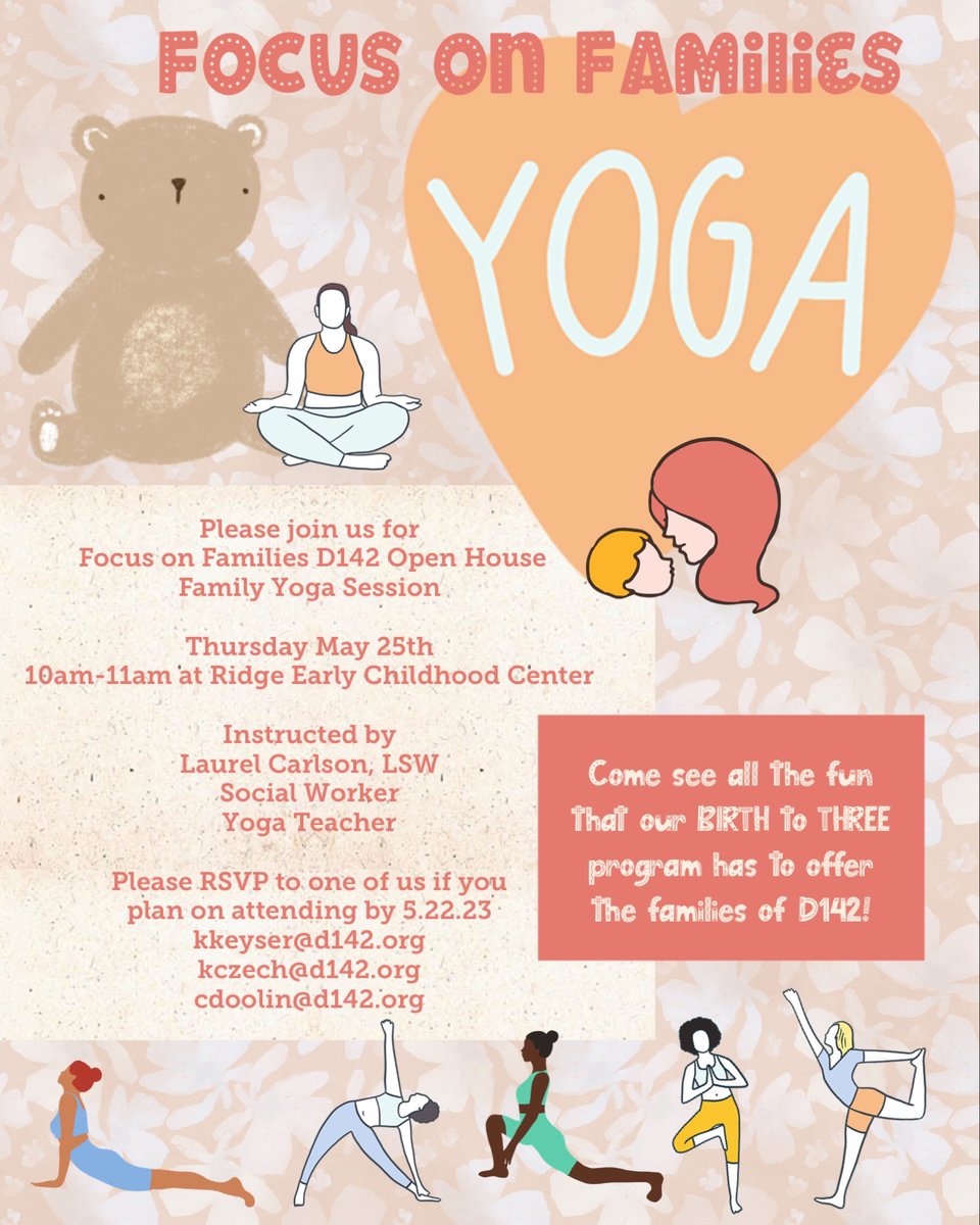 d142PTA's tweet photo. Focus on families yoga information. This is a great program for our families with young ones
@ForestRidge142 @RidgeECC @KerkstraCougars @FosterLions @Hille_Huskies https://t.co/knPt1a8roe