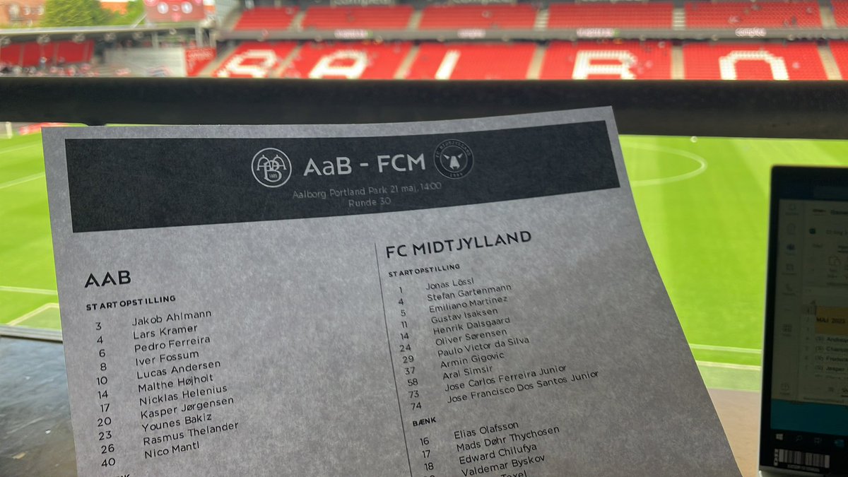 ralfdahl's tweet photo. All in fra Hiljemark, der spiller Lucas A og Thelander fra start -Ahlmann eneste nye ift pokalfinalen. FCM m Brumado fra start #aabfcm #sldk https://t.co/lTSvbiv1qU