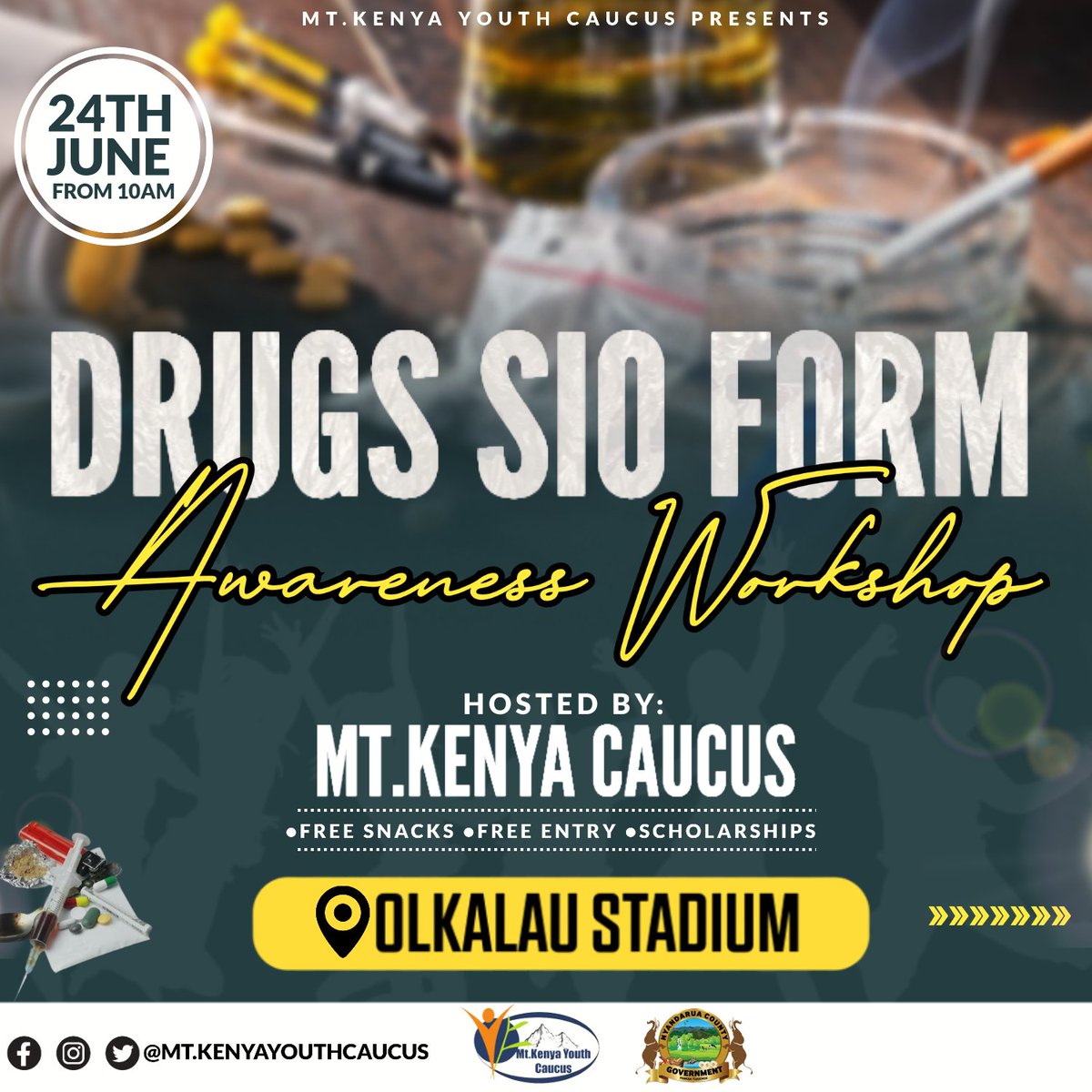 The event we are hosting at Nyandarua County Ol Kalou stadium on 24th june is a drug awareness workshop event. The workshop will cover topics such as the dangers of drug use, how to avoid drug addiction, and the effects of drug abuse.#HaneyLoma #YoungFamousAndAfrican #KatieTaylor