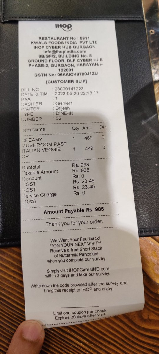 nitspads's tweet photo. @IHOP @IHOPIndia sharing my last evening experience.
Offered a fake bill with tax for my meal. Payments are taken on personal UPI id of Ops Manager.
When inquire told that this is BAU
Later when we raised this, surprising both POS and Micros started working. Attaching both Bills https://t.co/AWCnCjhq9G